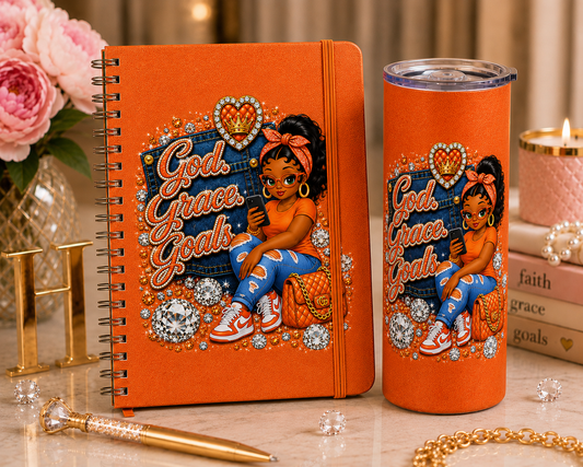 Orange God. Grace. Goals. Denim Journal and Tumbler Set