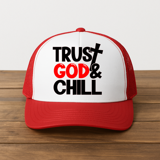 Trust God and Chill Trucker Hat - Red