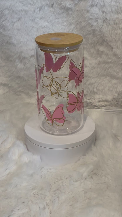 Butterfly Libbey Glass Can cups 16 oz.